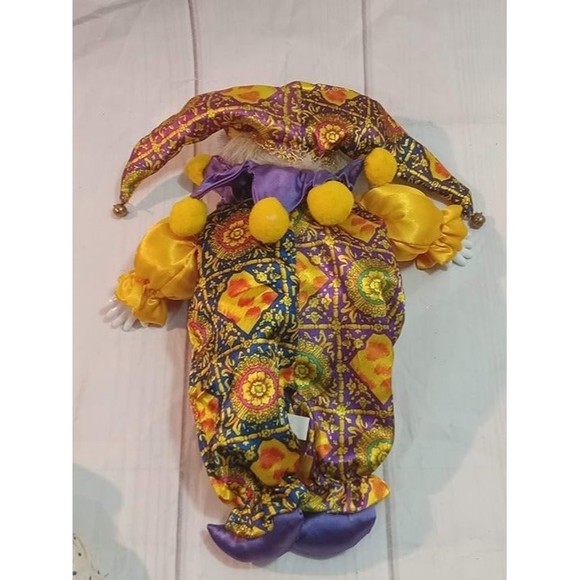 Vintage 10'' Mardi Gras Jester Doll Porcelain Head Clown Figure - Picture 5 of 7